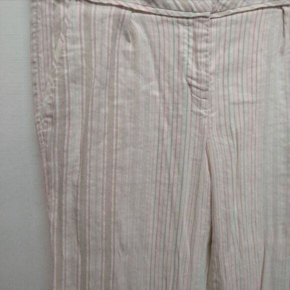Express Pants Womens 4 Editor Linen Blend Wide Leg Trouser Striped Pink White - Picture 4 of 4